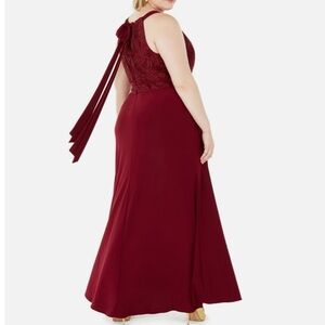 Women’s Formal Dress Plus Size 22W Morgan & Co. Burgundy Pleated Lace Bodice NEW